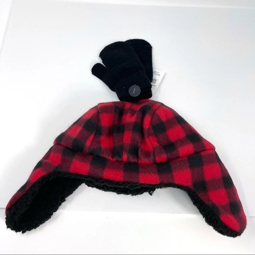 Capelli plaid Flap beanie with mittens faux fur lining 2-4T